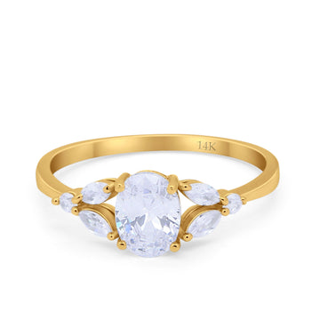 14K Yellow Gold Oval Art Deco Engagement Ring Marquise Simulated CZ Size-7